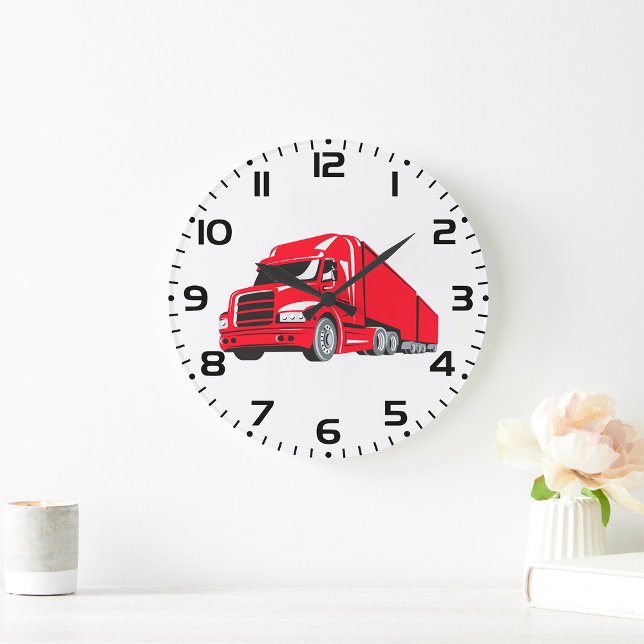 Bold Red Semi-Truck Big Rig Trucker  Large Clock (Creator Uploaded)