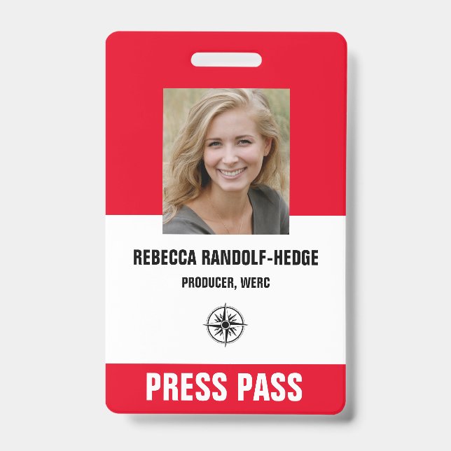 BOLD RED SPECIAL EVENT PRESS PASS - Photo I.D. Badge (Front)