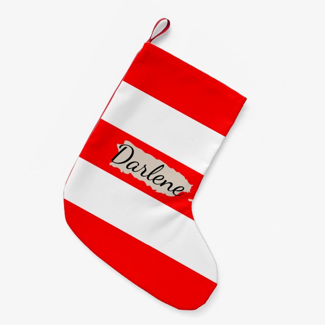 Bold Red Stripes Puerto Rico Map Custom Name Small Christmas Stocking (Front (Hanging))