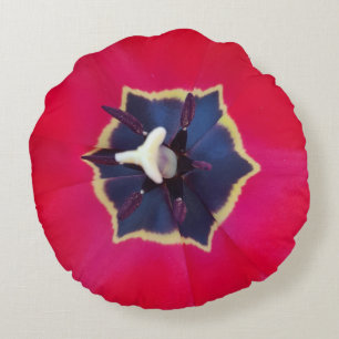 Bold Red Tulip Flower Macro Nature Photography Round Pillow