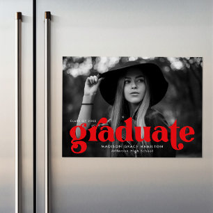 Bold Red Typography Photo Graduation Magnetic Invitation