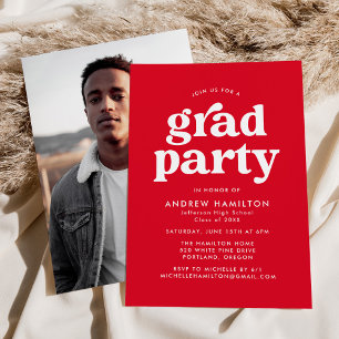 Bold Red Typography Photo Graduation Party Invitation