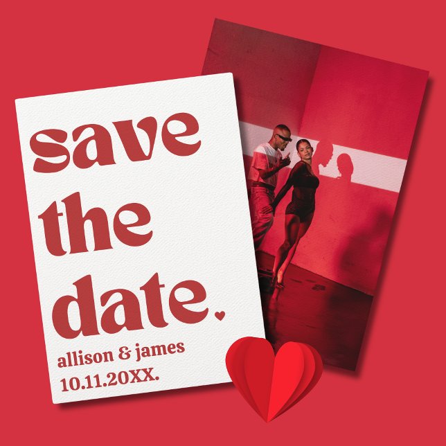 Bold Red Typography Unique Modern Aesthetic Photo Save The Date (Red Save the Date Photo Unique Elegant Modern Aesthetic Minimalist)