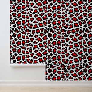 Bold Red White and Black Punk Leopard Print 1980s Wallpaper