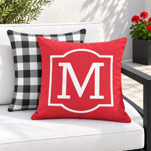Bold Red White Bracket Monogram Outdoor Pillow