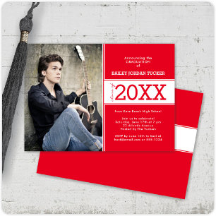 Bold Red & White Photo Graduation Announcement