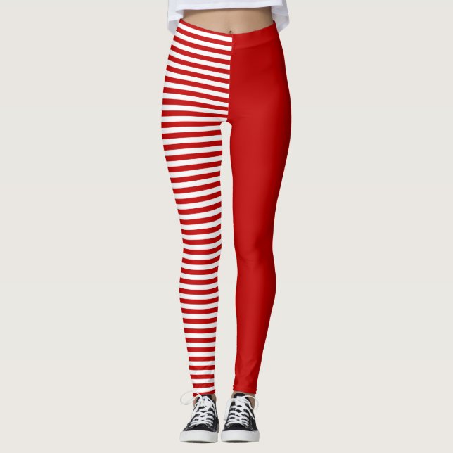 Bold Red & White Striped Pattern Modern Minimalist Leggings (Front)
