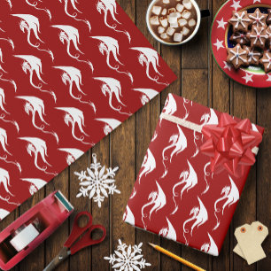 Bold Red White Tribal Dragon Dragon Design Wrapping Paper