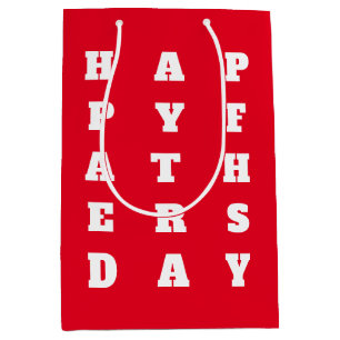 Bold Red White Typography Happy Fathers Day Medium Gift Bag