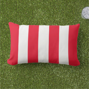 Bold Red White Wide Cabana Stripe Lumbar Pillow