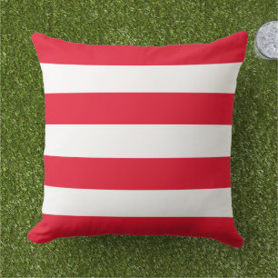 Bold Red White Wide Horizontal Stripe Outdoor Pillow