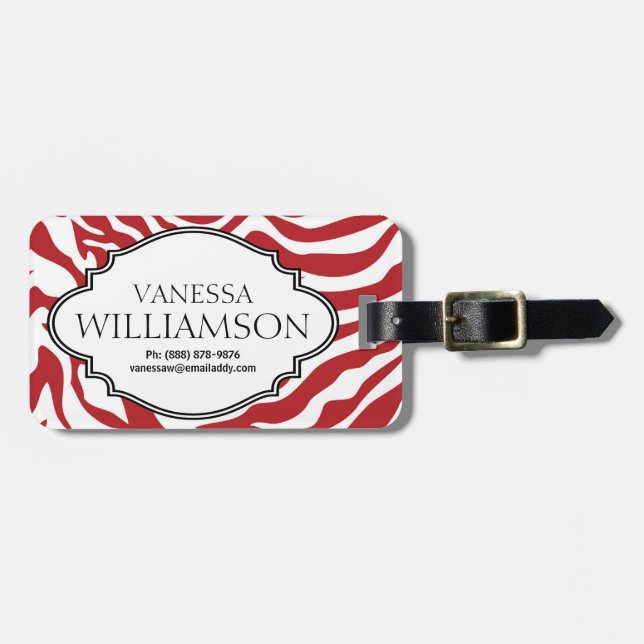 Bold RED Zebra Stripe Pattern Personalized Luggage Tag (Front Horizontal)