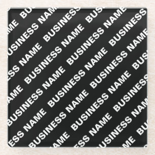 Bold Repeating Editable Name Simple Black White Glass Coaster