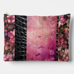 Bold reptile, pink floral black  accessory pouch