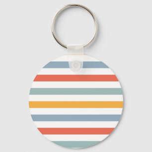 Bold Retro 70s Horizontal Stripes Orange Teal And Keychain