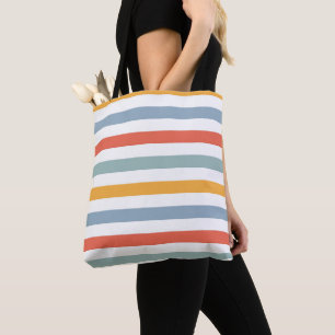 Bold Retro 70s Horizontal Stripes Orange Teal And Tote Bag