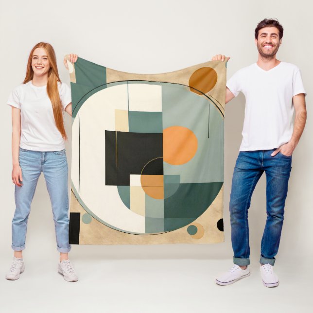 Bold Retro: Abstract Circles & Rectangles  Fleece Blanket (In Situ)