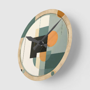Bold Retro: Abstract Circles & Rectangles  Round Clock