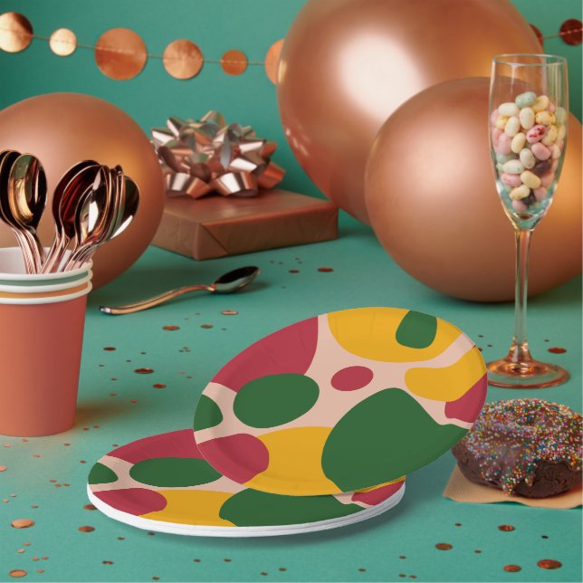 Bold Retro Abstract Shapes Pattern  Paper Plate (Multi)
