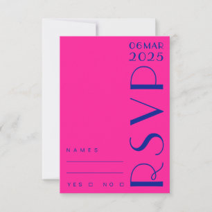 Bold Retro Art Deco Pink Blue Wedding RSVP Card
