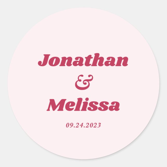 Bold Retro Chic Viva Magenta and Pink Wedding Classic Round Sticker (Front)