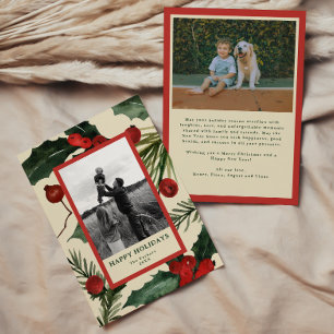 Bold Retro Christmas Greenery Photo Holiday Card