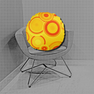 bold retro circles - yellow&orange round pillow