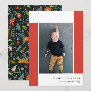 Bold Retro Citrus & Floral Red Christmas Photo Holiday Card