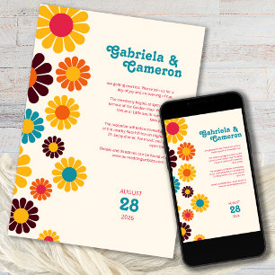 Bold Retro Colour Daisy Wedding Invitation