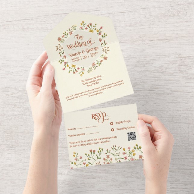 Bold Retro Earthy Tones | All in one wedding invit All In One Invitation (Tearaway)