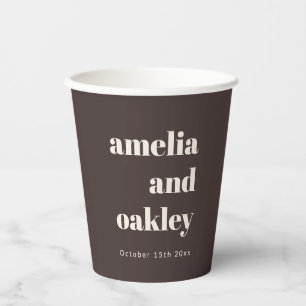 Bold Retro Fall Brown Ivory Couple Custom Wedding Paper Cups