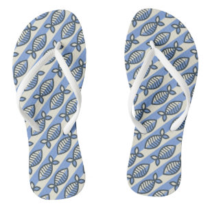 Bold retro fish blue flip flops