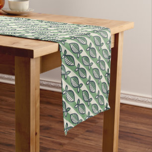 Bold retro fish green and grey long table runner