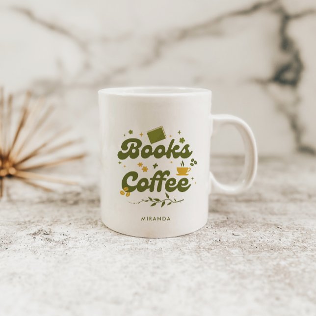 Bold Retro Floral Books & Coffee Book Lover Coffee Coffee Mug (Creator Uploaded)