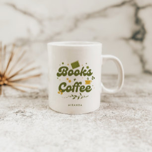 Bold Retro Floral Books & Coffee Book Lover Coffee Mug