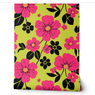 Bold Retro Floral Pattern in Bright Pinks Wallpaper