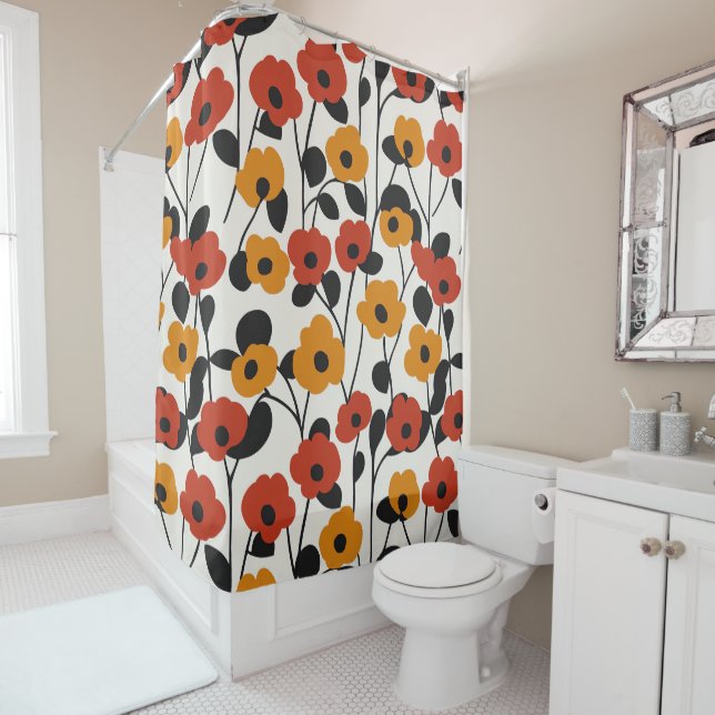 Bold Retro Floral Pattern Red, Orange, and Black (In Situ)