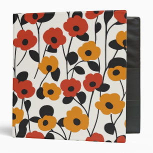 Bold Retro Floral Pattern Red, Orange, and Black Binder