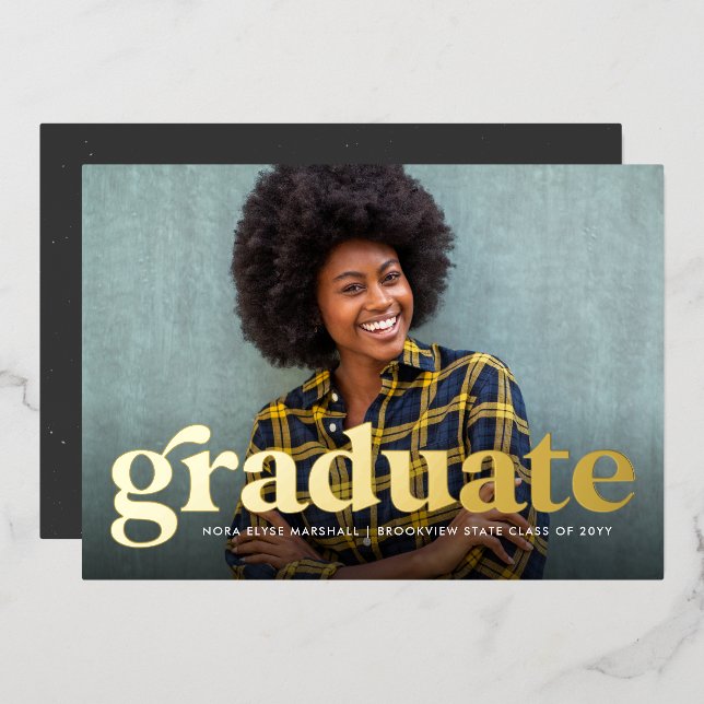 Bold retro graduate photo graduation announcement (Front/Back)