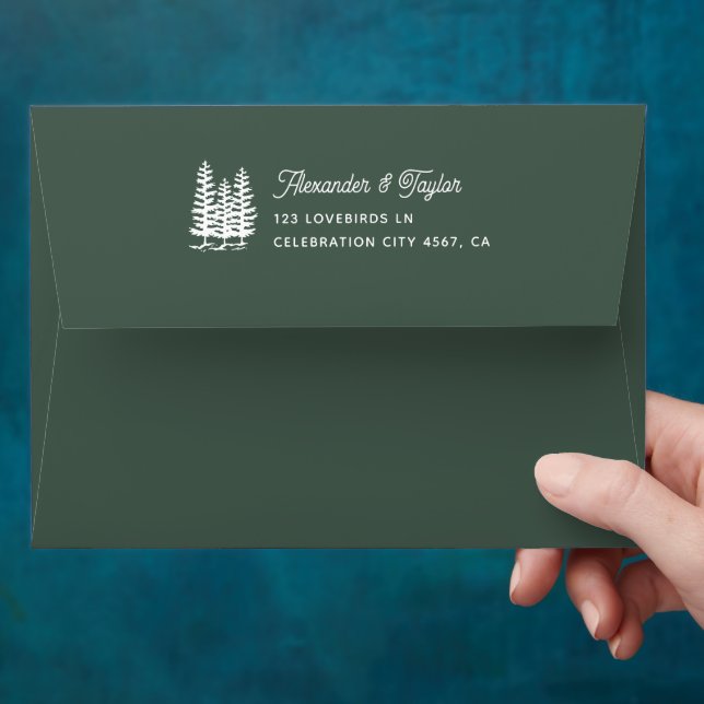 Bold Retro Green Forest Trees Mountain Wedding  Envelope (Hand)