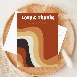Bold Retro Groovy 70s Wedding Photo Love & Thanks Postcard