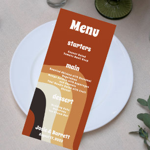 Bold Retro Groovy Orange 70s Wedding Dinner Menu