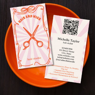 Bold Retro Hair Stylist Whimsical Doodle Pink Red Business Card