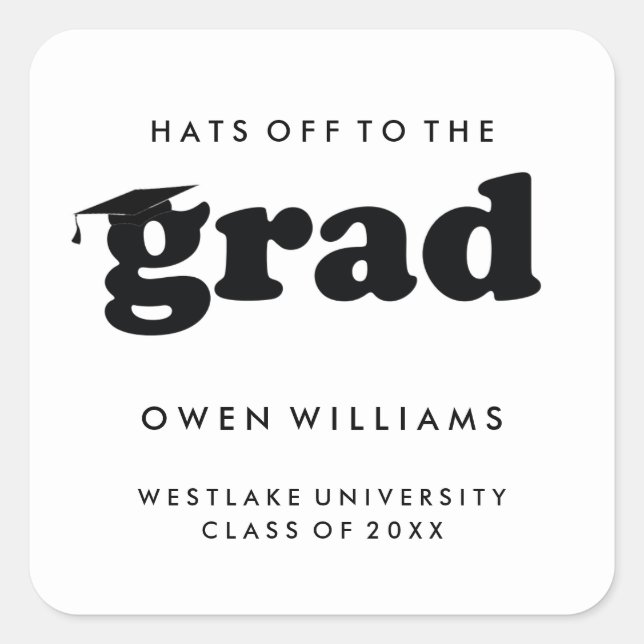 BOLD RETRO HATS OFF TO THE GRAD GRADUATION STICKER (Front)