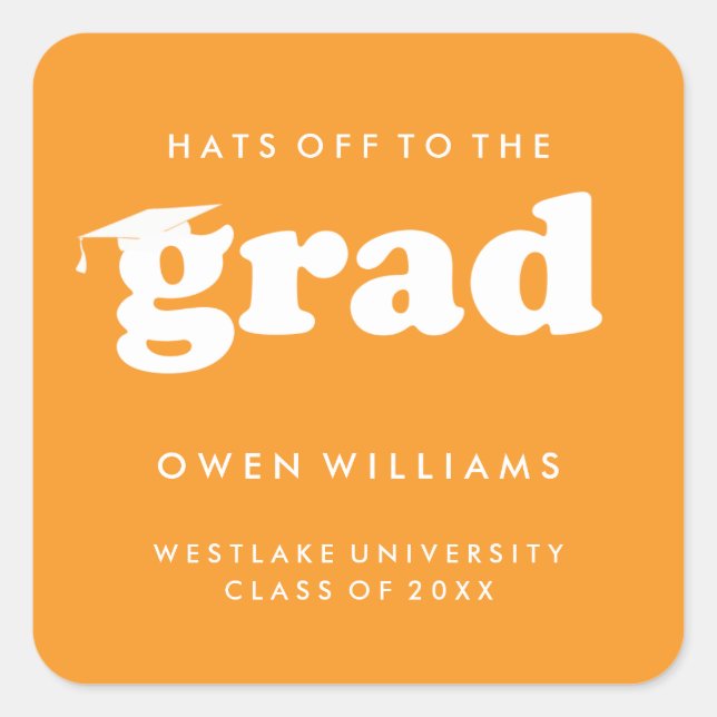BOLD RETRO HATS OFF TO THE GRAD GRADUATION STICKER (Front)