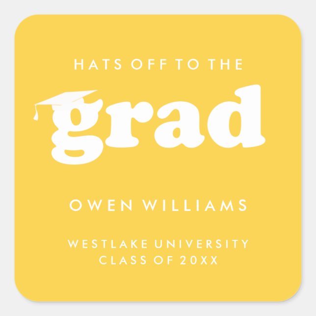BOLD RETRO HATS OFF TO THE GRAD GRADUATION STICKER (Front)
