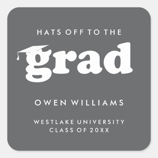 BOLD RETRO HATS OFF TO THE GRAD GRADUATION STICKER (Front)
