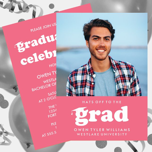 BOLD RETRO HATS OFF TO THE GRAD PHOTO GRAD INVITE (Creator Uploaded)
