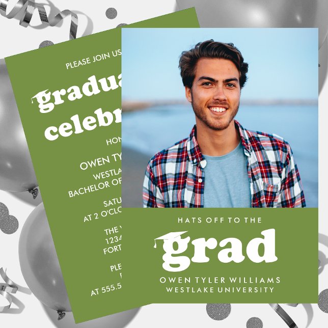 BOLD RETRO HATS OFF TO THE GRAD PHOTO GRAD INVITE (Creator Uploaded)