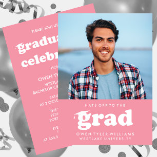 BOLD RETRO HATS OFF TO THE GRAD PHOTO GRAD INVITE